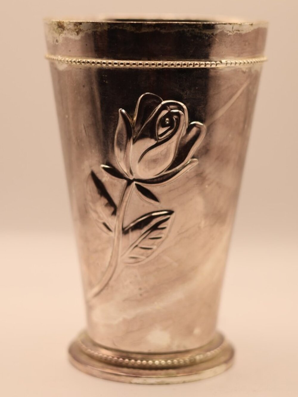 Vintage Silver Plated Rose Motif Vase / Footed Mint Julep Cup Planter